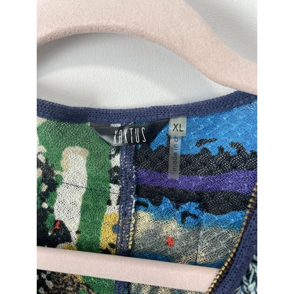 Kaktus Zip Cardigan XL Art to wear Artsy Sweater Colorful Boho Hippie